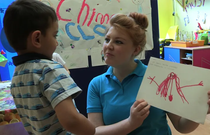 Aileen, Chime Expressive Arts Founder with student